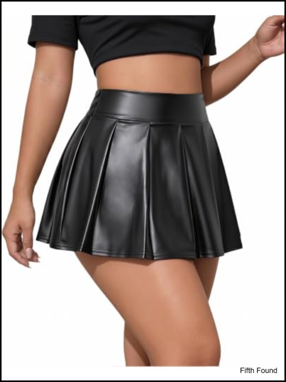 High Waisted Pleated Faux Leather Mini Skirt A-Line Clubwear